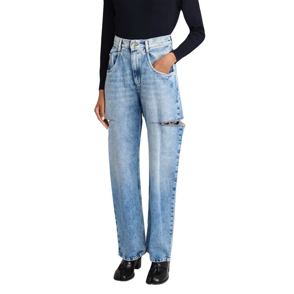 MAISON MARGIELA Jeans 1 W 28”Blue High-Waist Barrel Wide Slashed Raw-Hem Luxury